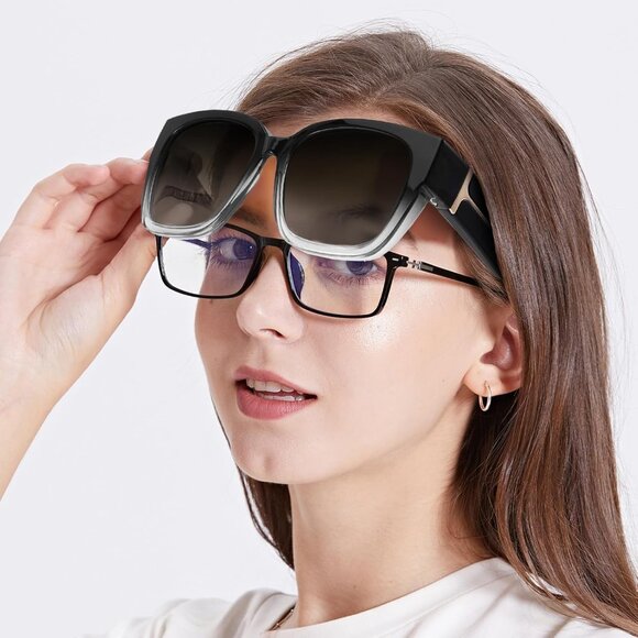 🆕 Women Black Trendy Polarized Sunglasses Oversized Fit Over Driving Protection - Picture 2 of 5